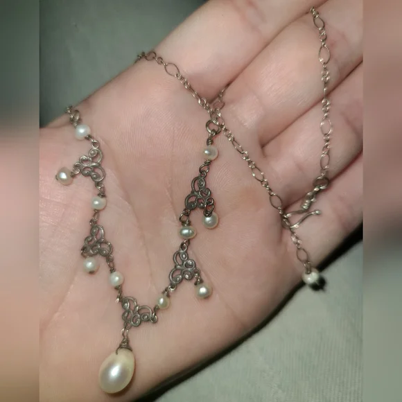 Victorian Sterling Pearl Necklace - Picture 2 of 4